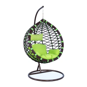 LeisureMod Wicker Hanging Egg Swing Chair, Brown/Green