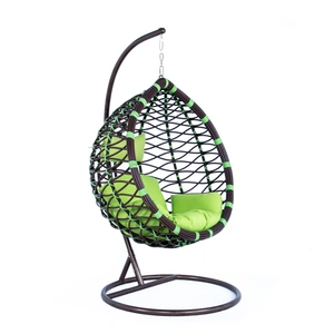 LeisureMod Wicker Hanging Egg Swing Chair, Brown/Green