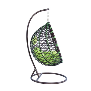 LeisureMod Wicker Hanging Egg Swing Chair, Brown/Green