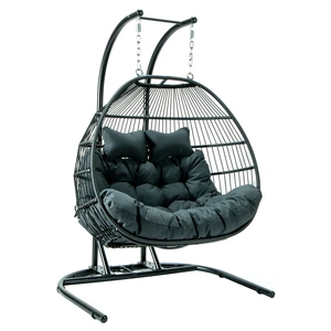 LeisureMod Wicker 2 Person Double Folding Hanging Egg Swing Chair