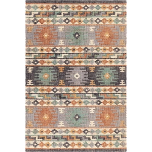 Chandra Ethel Jute/Cotton Rectangular Hand-woven Rug, Green/Grey/Black/Rust/Gold