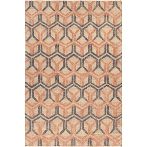 Chandra Ethel Jute/Cotton Rectangular Hand-woven Rug, Orange/Black/Natural