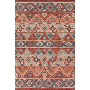 Chandra Ethel Jute/Cotton Rectangular Hand-woven Rug, Red/Orange/Blue/Natural