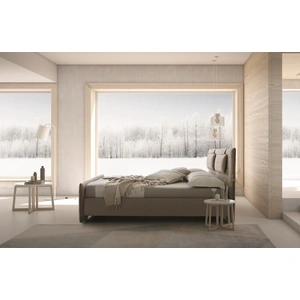 J&M Furniture Evergreen Premium Fabric Queen Size Platform Bed, Light Taupe