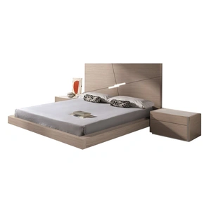 J&M Furniture Evora Premium LED Platform Bedroom Set, Natural Oak & White Gloss