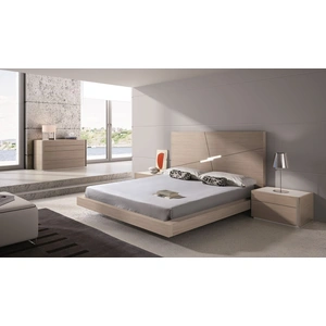 J&M Furniture Evora Premium LED Platform Bedroom Set, Natural Oak & White Gloss