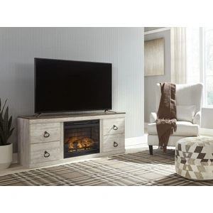 Ashley Furniture Willowton Coastal 63-inch Fireplace TV Stand - Whitewash Finish, Whitewash