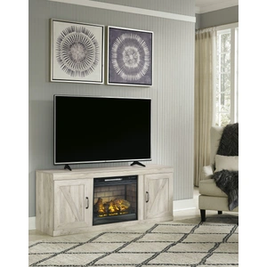 Ashley Furniture Bellaby TV Stand with Electric Fireplace - Whitewash Finish, Whitewash