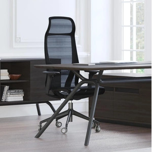 NARBUTAS D-Chair Executive Swivel Adjustable Office Chair w/Black Frame & Base