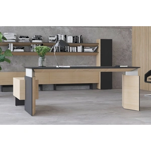 NARBUTAS Move 70.8-inch Executive Sit-Stand Desk w/Fixed Pedestal, Built-in Power Socket Block, Grommet, Cover for Power Socket & Qi Wireless Charging
