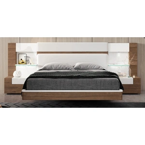 ESF Furniture Mar Eco-Leather Platform Bed, White/Brown
