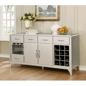 Furniture of America Diocles Wood Server w/2 Doors, 5 Drawers & Wine Storage, Silver