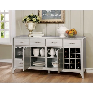 Furniture of America Diocles Wood Server w/2 Doors, 5 Drawers & Wine Storage, Silver