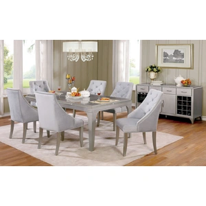 Furniture of America Diocles Flanelette/Wood Tufted Dining Side Chair, Set of 2 in Silver/Grey