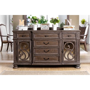 Furniture of America Arcadia Wood Server w/2 Doors & 6 Drawers, Rustic Natural Tone