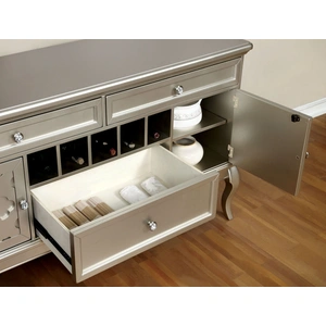 Furniture of America Amina Glass/Wood Dining Server w/2 Doors & 3 Drawers, Champagne