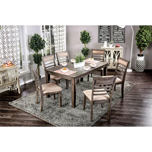 Furniture of America Taylah 7-Piece Fabric/Wood Dining Set, Weathered Gray/Beige