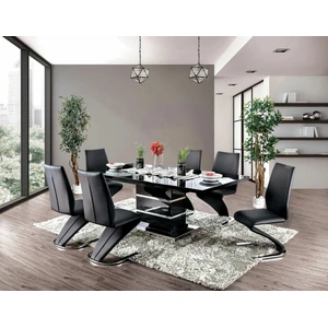 Furniture of America Midvale Wood Gloss Extendable Dining Set, Black