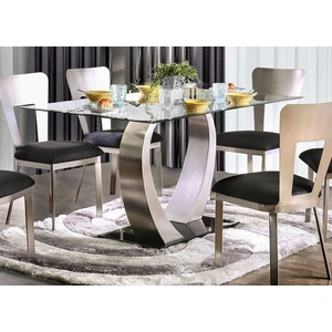 Furniture of America Nova Glass/Metal Rectangular Dining Set, Silver/Black