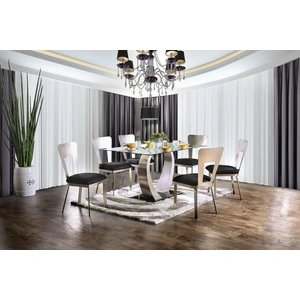 Furniture of America Nova Glass/Metal Rectangular Dining Set, Silver/Black