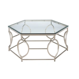 Furniture of America Zola Glass/Metal Coffee Table Set, Chrome