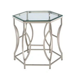 Furniture of America Zola Glass/Metal Coffee Table Set, Chrome