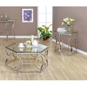 Furniture of America Zola Glass/Metal Coffee Table Set, Chrome