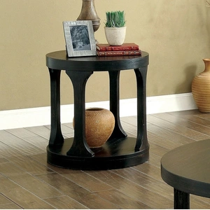 Furniture of America Carrie Wood Round Storage Coffee Table Set, Antique Black