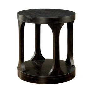 Furniture of America Carrie Wood Round Storage End Table, Antique Black