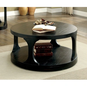 Furniture of America Carrie Wood Round Storage Coffee Table Set, Antique Black