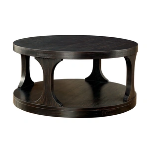 Furniture of America Carrie Wood Round Storage Coffee Table, Antique Black