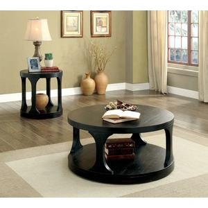 Furniture of America Carrie Wood Round Storage Coffee Table Set, Antique Black
