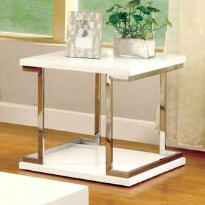Furniture of America Meda Lacquer/Chrome Storage End Table, White/Chrome