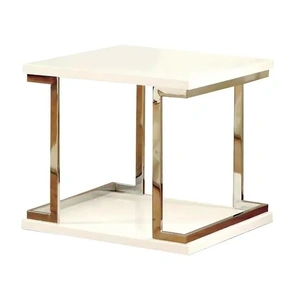 Furniture of America Meda Lacquer/Chrome Storage End Table, White/Chrome
