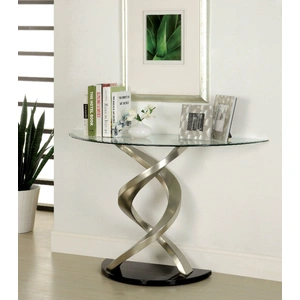 Furniture of America Nova Glass/Steel Sofa Table, Satin Plated/Black