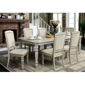 Furniture of America Holcroft Wood Extendable Dining Set, Antique White/Ivory