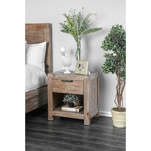 Furniture of America Wynton Wood Storage Platform Bedroom Set w/USB Charger, Weathered Light Oak