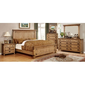 Furniture of America Pioneer Wood Panel Bedroom Set, Weathered Elm