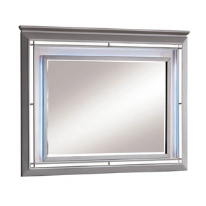 Furniture of America Bellanova Leatherette/Wood Rectangular Mirror w/LED Light, Black