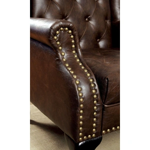 Furniture of America Vaugh Leatherette Tufted Accent Chair in Rustic Brown