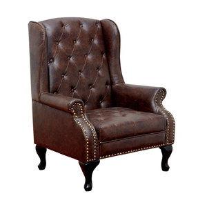 Furniture of America Vaugh Leatherette Tufted Accent Chair in Rustic Brown