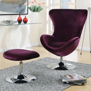 Furniture of America Eloise Cotton Fabric/Chrome Accent Chair w/Ottoman, Purple