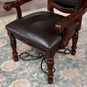 Furniture of America Picardy Leatherette/Steel/Wood Dining Arm Chair, Set of 2, Black/Brown Cherry