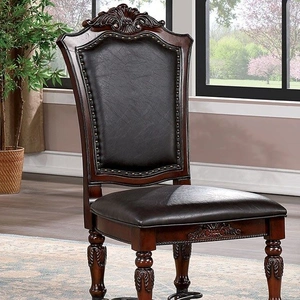 Furniture of America Picardy Leatherette/Steel/Wood Dining Side Chair, Set of 2, Black/Brown Cherry