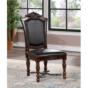 Furniture of America Picardy Leatherette/Steel/Wood Dining Side Chair, Set of 2, Black/Brown Cherry