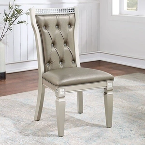 Furniture of America Adelina Leatherette/Mirror/Wood Dining Side Chair, Set of 2, Warm Gray/Champagne
