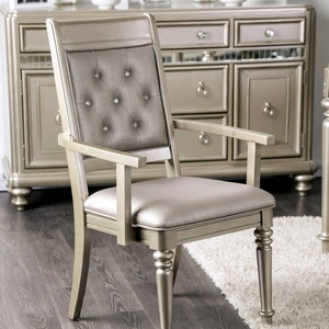 Furniture of America Xandra Leatherette/Wood Dining Arm Chair, Set of 2, Champagne