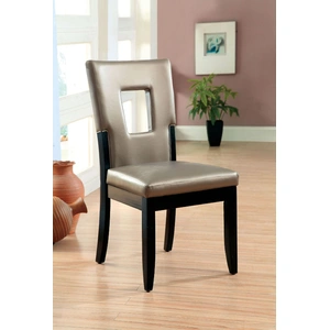 Furniture of America Evant Leatherette/Wood Dining Side Chair, Set of 2 in Silver/Black