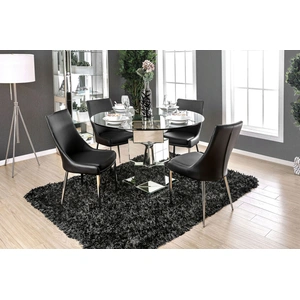 Furniture of America Izzy Glass/Mirror/Metal Round Dining Set, Clear/Silver