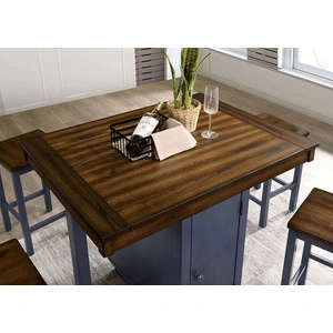 Furniture of America Azurine 5-Piece Wood Storage Counter Height Set, Antique Dark Oak/Muted Blue